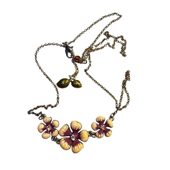 Three Flower Enamel Necklace Colorful Pendant Boho Floral Jewelry Gift - Picture 10 of 11